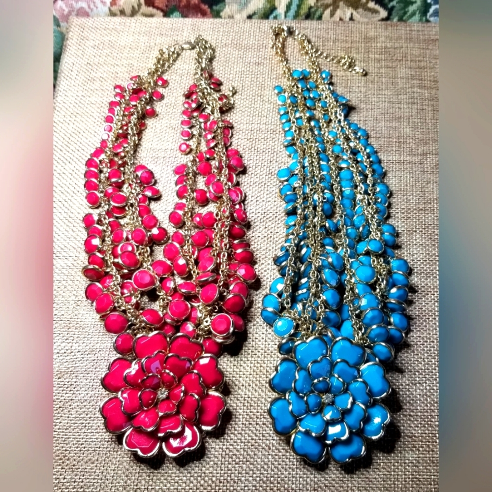 Beautiful Mixed Metal Resin Choker Styles Necklaces, set of 2
